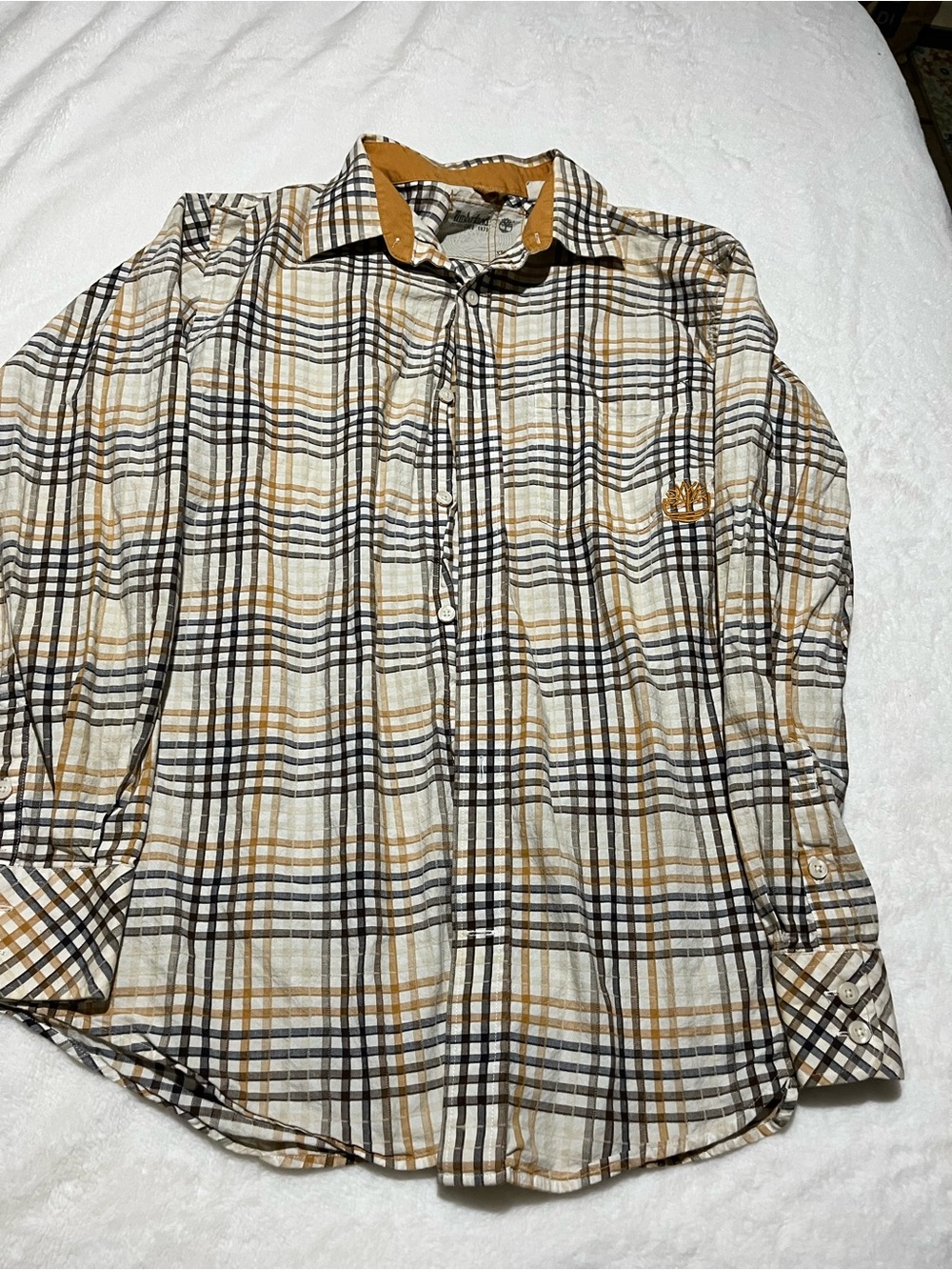 Timberland Men's Plaid Button-Down Shirt in Tan, Black & White